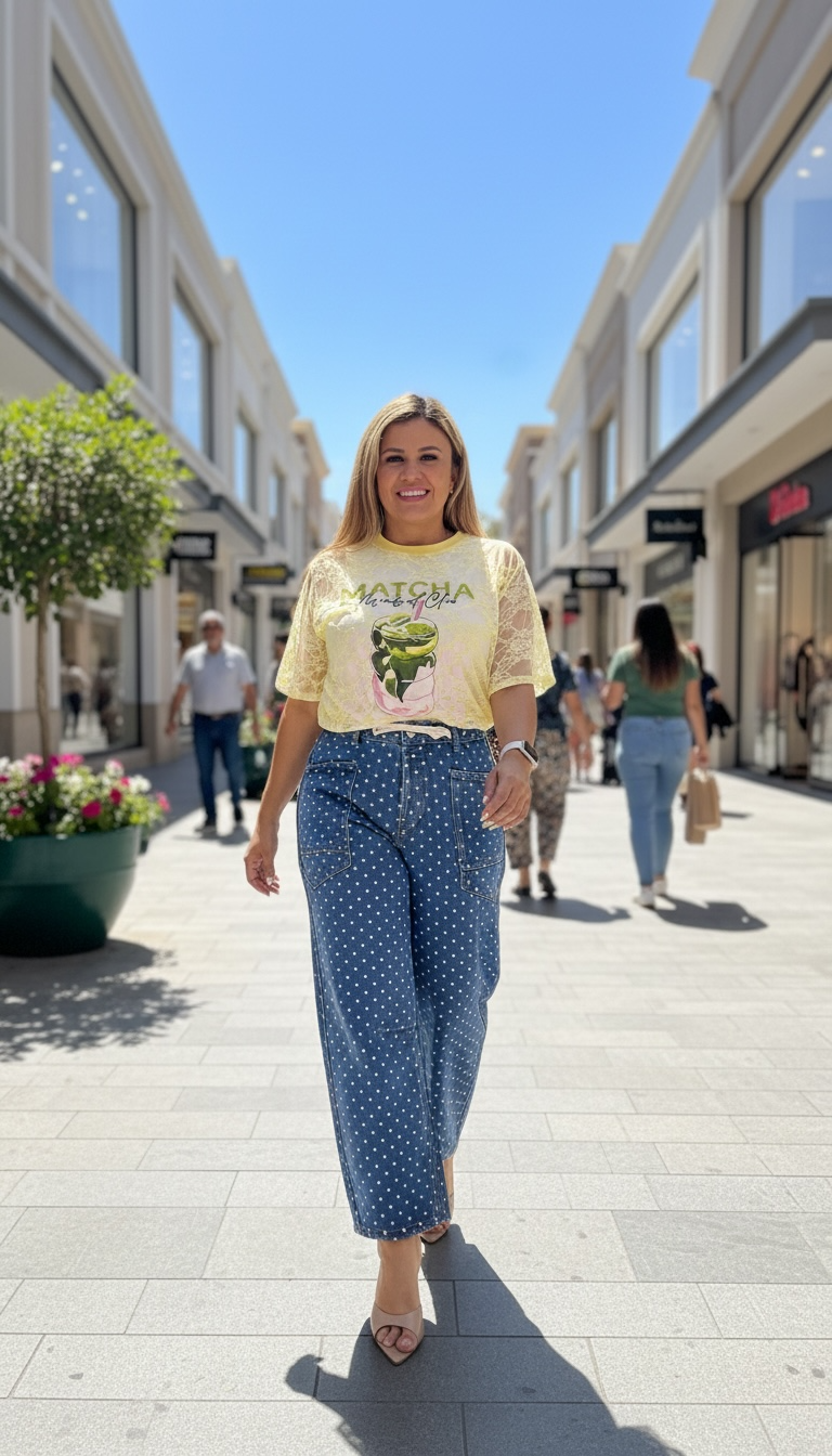 Blusa Amarilla de Encaje con Estampado Matcha